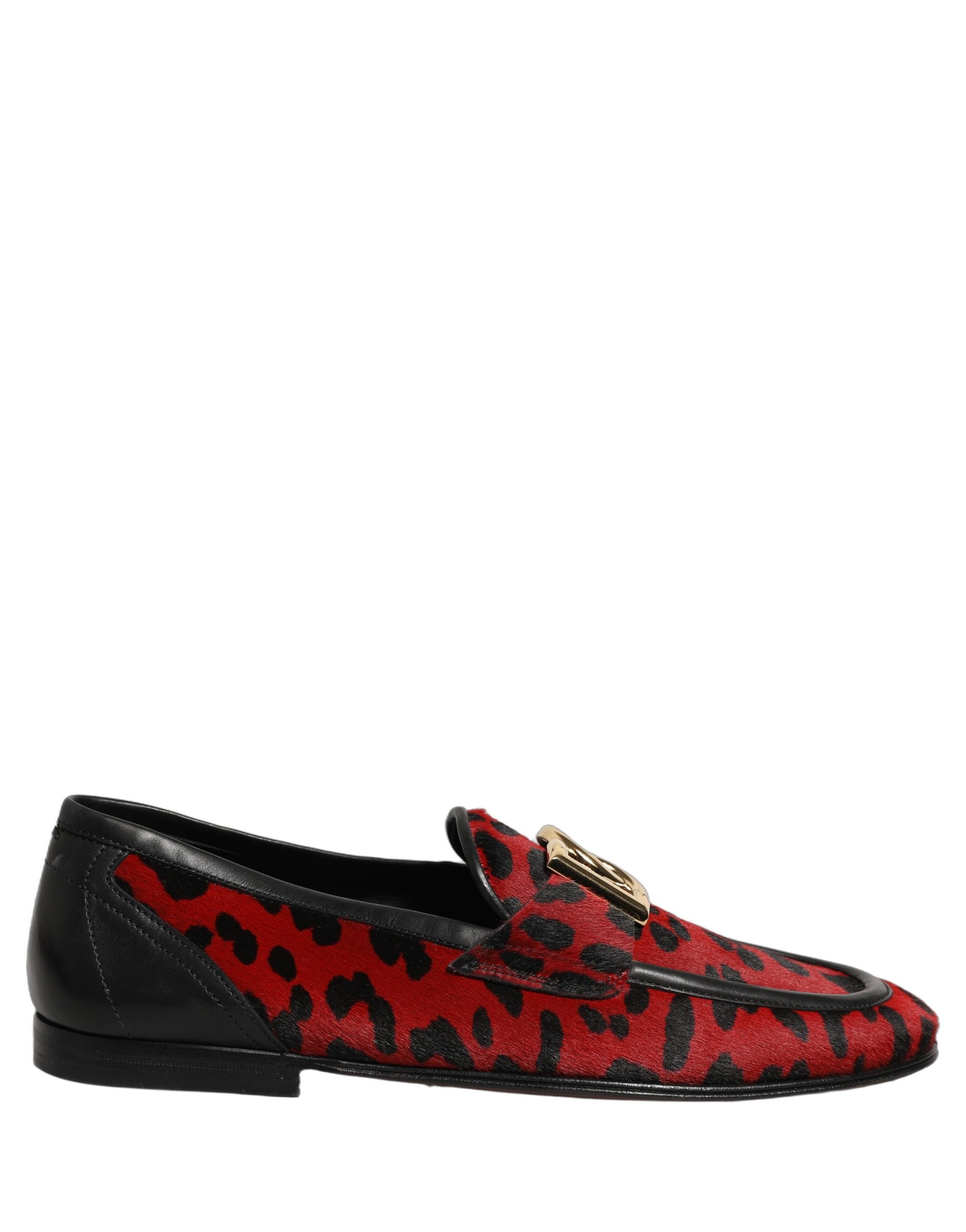 Dolce & Gabbana Red Leopard Print Pony Hair Dress Loafers Men's Shoes