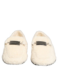 Dolce & Gabbana White Fur Shearling Men Dress Loafers Men's Shoes