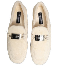 Dolce & Gabbana White Fur Shearling Men Dress Loafers Men's Shoes