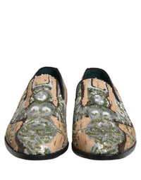 Dolce & Gabbana Beige Sequin Embroidery Dress Loafers Men's Shoes