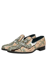 Dolce & Gabbana Beige Sequin Embroidery Dress Loafers Men's Shoes