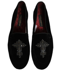 Dolce & Gabbana Black Suede Embellished Dress Loafers Men's Shoes