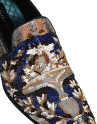 Dolce & Gabbana Multicolor Embroidered Sequin Loafers Men's Shoes
