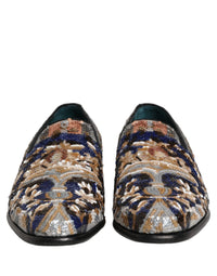 Dolce & Gabbana Multicolor Embroidered Sequin Loafers Men's Shoes
