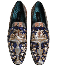Dolce & Gabbana Multicolor Embroidered Sequin Loafers Men's Shoes