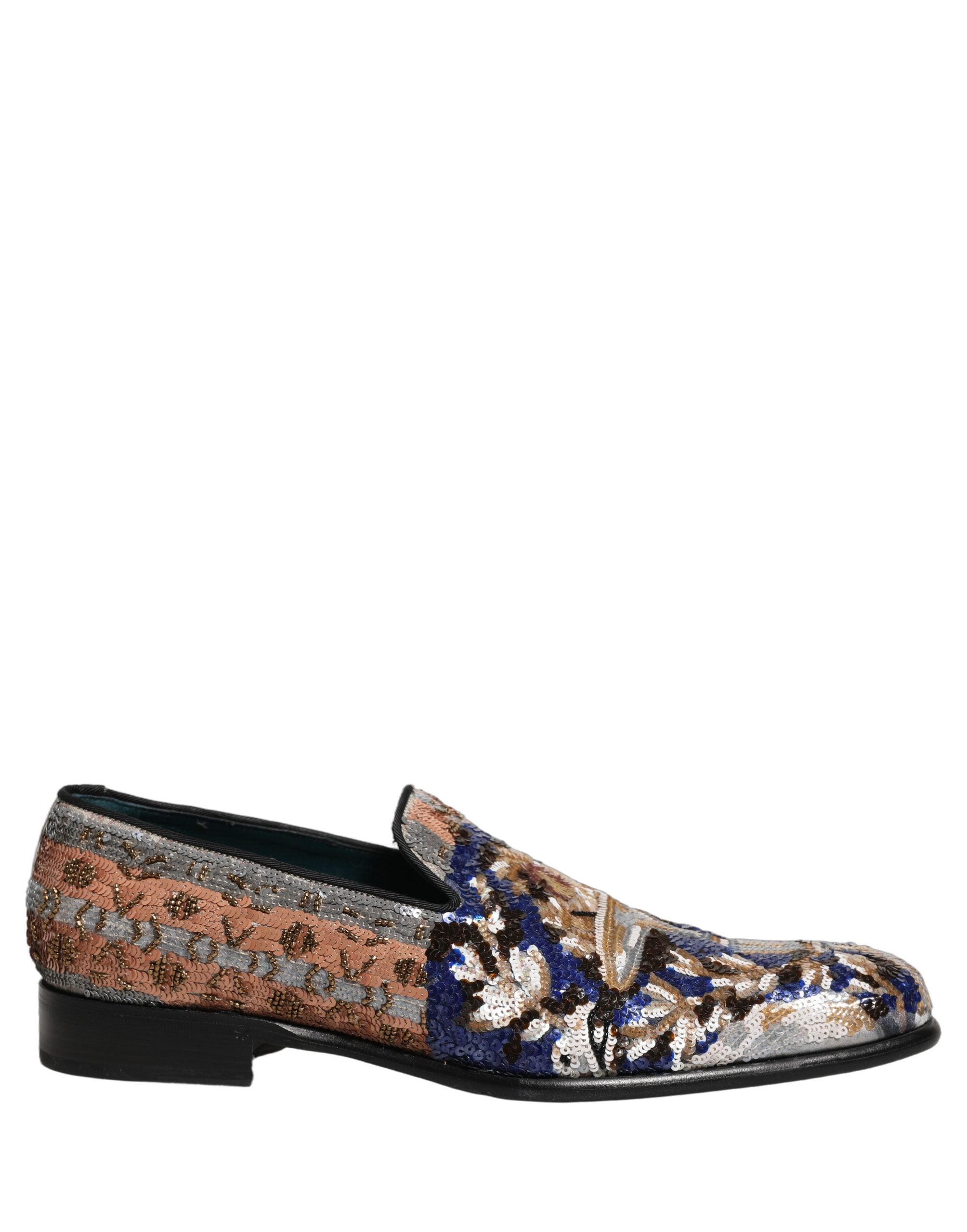 Dolce & Gabbana Multicolor Embroidered Sequin Loafers Men's Shoes