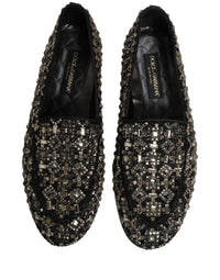 Dolce & Gabbana Black Crystal Embellished Dress Loafers Men's Shoes