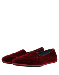 Dolce & Gabbana Maroon Velvet Slip On Men Flats Loafers Men's Shoes