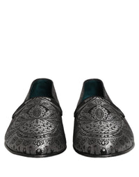 Dolce & Gabbana Silver Jacquard Leather Slip On Loafers Men's Shoes