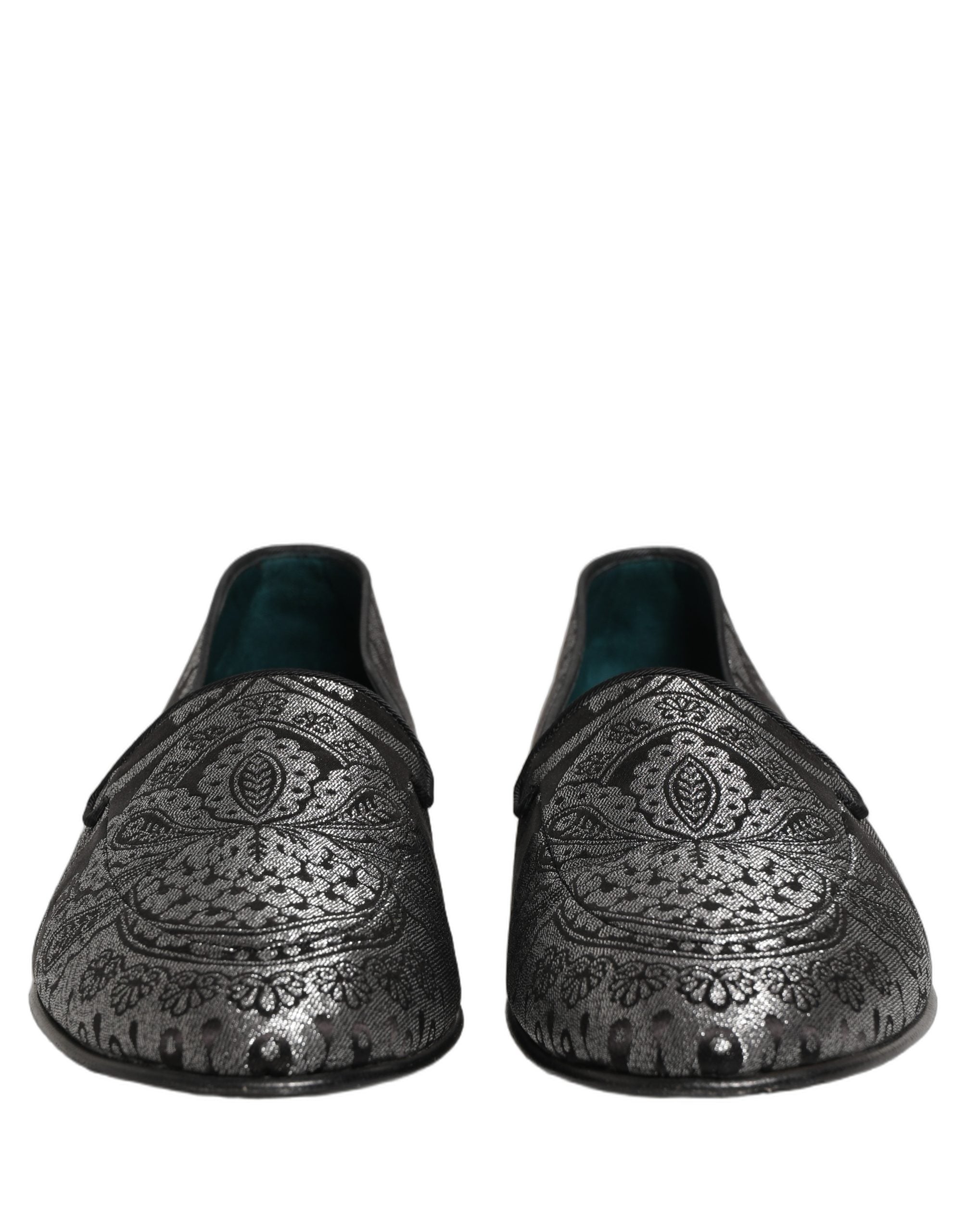 Dolce & Gabbana Silver Jacquard Leather Slip On Loafers Men's Shoes