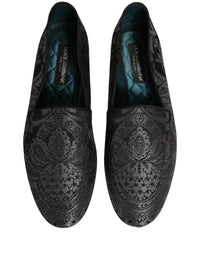 Dolce & Gabbana Silver Jacquard Leather Slip On Loafers Men's Shoes