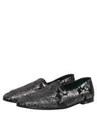Dolce & Gabbana Silver Jacquard Leather Slip On Loafers Men's Shoes