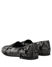 Dolce & Gabbana Silver Jacquard Leather Slip On Loafers Men's Shoes