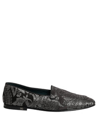 Dolce & Gabbana Silver Jacquard Leather Slip On Loafers Men's Shoes