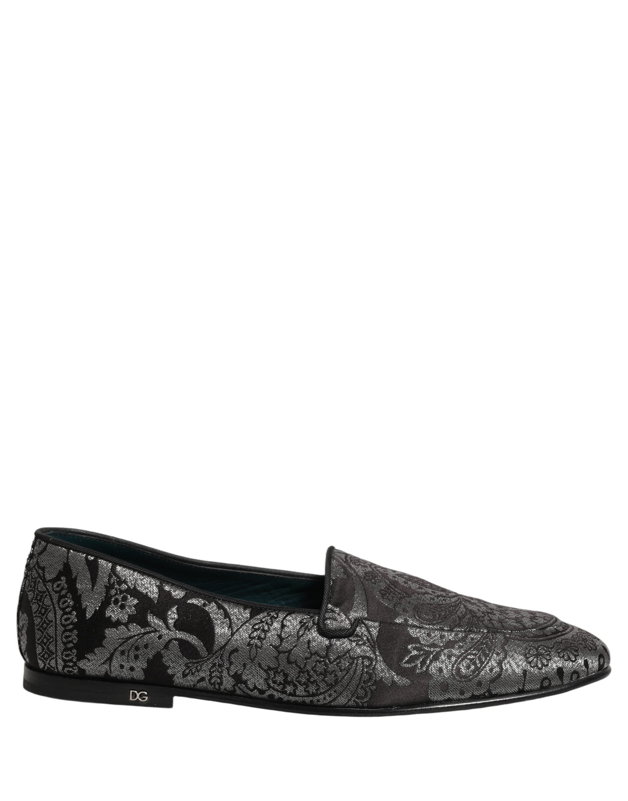 Dolce & Gabbana Silver Jacquard Leather Slip On Loafers Men's Shoes