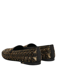 Dolce & Gabbana Black Gold Embellished Slip On Loafers Men's Shoes