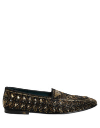 Dolce & Gabbana Black Gold Embellished Slip On Loafers Men's Shoes