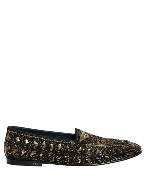 mens black dress shoes with gold Dolce & Gabbana Black Gold Embellished Slip On Loafers Men's Shoes – Bluefly
