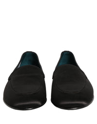 Dolce & Gabbana Black Satin Logo Slip On Flats Loafers Men's Shoes
