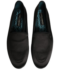 Dolce & Gabbana Black Satin Logo Slip On Flats Loafers Men's Shoes