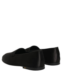 Dolce & Gabbana Black Satin Logo Slip On Flats Loafers Men's Shoes