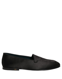 Dolce & Gabbana Black Satin Logo Slip On Flats Loafers Men's Shoes