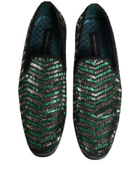 Dolce & Gabbana Silver Green Embellished Dress Loafers Men's Shoes