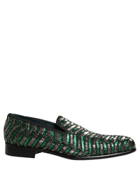 Dolce & Gabbana Silver Green Embellished Dress Loafers Men's Shoes