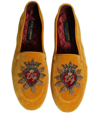 Dolce & Gabbana Yellow Velvet DG Heart Loafers Flats Men's Shoes