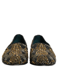 Dolce & Gabbana Black Gold Embellished Dress Loafers Men's Shoes