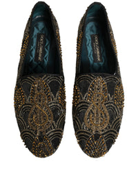 Dolce & Gabbana Black Gold Embellished Dress Loafers Men's Shoes