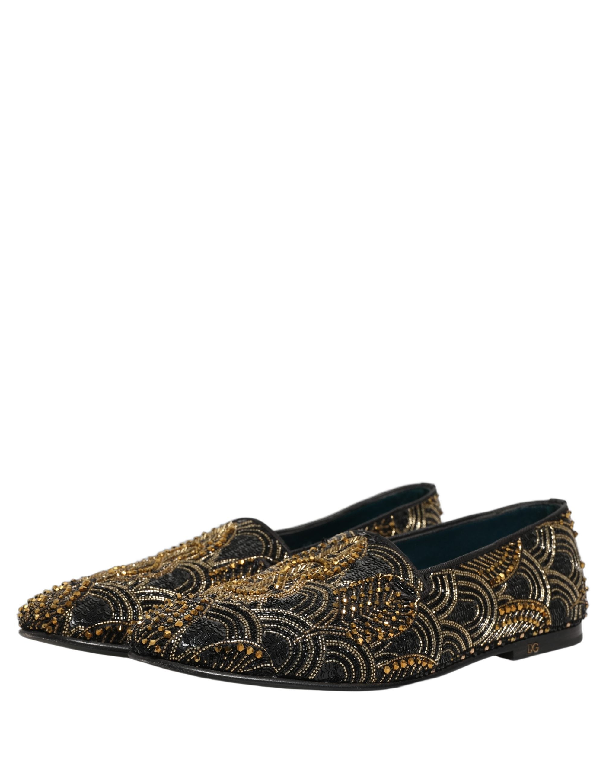 Dolce & Gabbana Black Gold Embellished Dress Loafers Men's Shoes