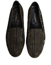 Dolce & Gabbana Black Gold Sequined Men Dress Loafers Men's Shoes