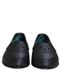 Dolce & Gabbana Blue Jacquard Leather Slip On Loafers Men's Shoes