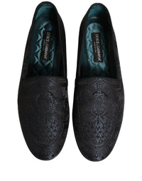 Dolce & Gabbana Blue Jacquard Leather Slip On Loafers Men's Shoes