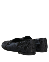 Dolce & Gabbana Blue Jacquard Leather Slip On Loafers Men's Shoes