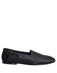 Dolce & Gabbana Blue Jacquard Leather Slip On Loafers Men's Shoes