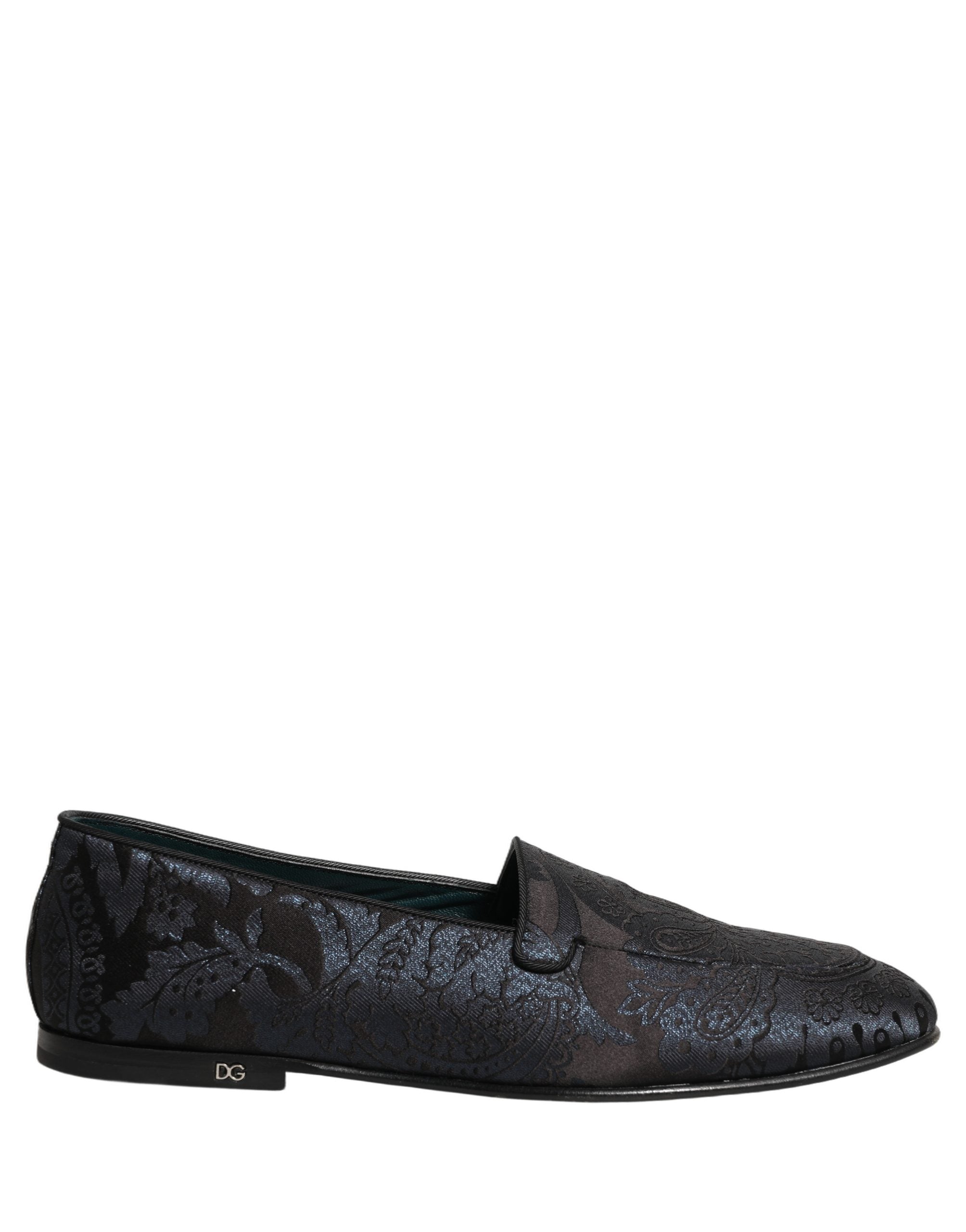 Dolce & Gabbana Blue Jacquard Leather Slip On Loafers Men's Shoes