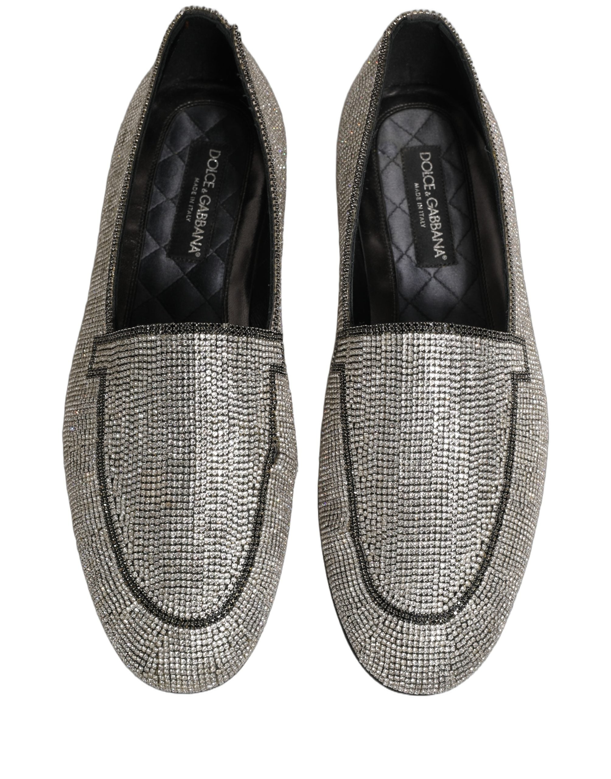Dolce & Gabbana Silver Crystal Embellished Men Loafers Men's Shoes