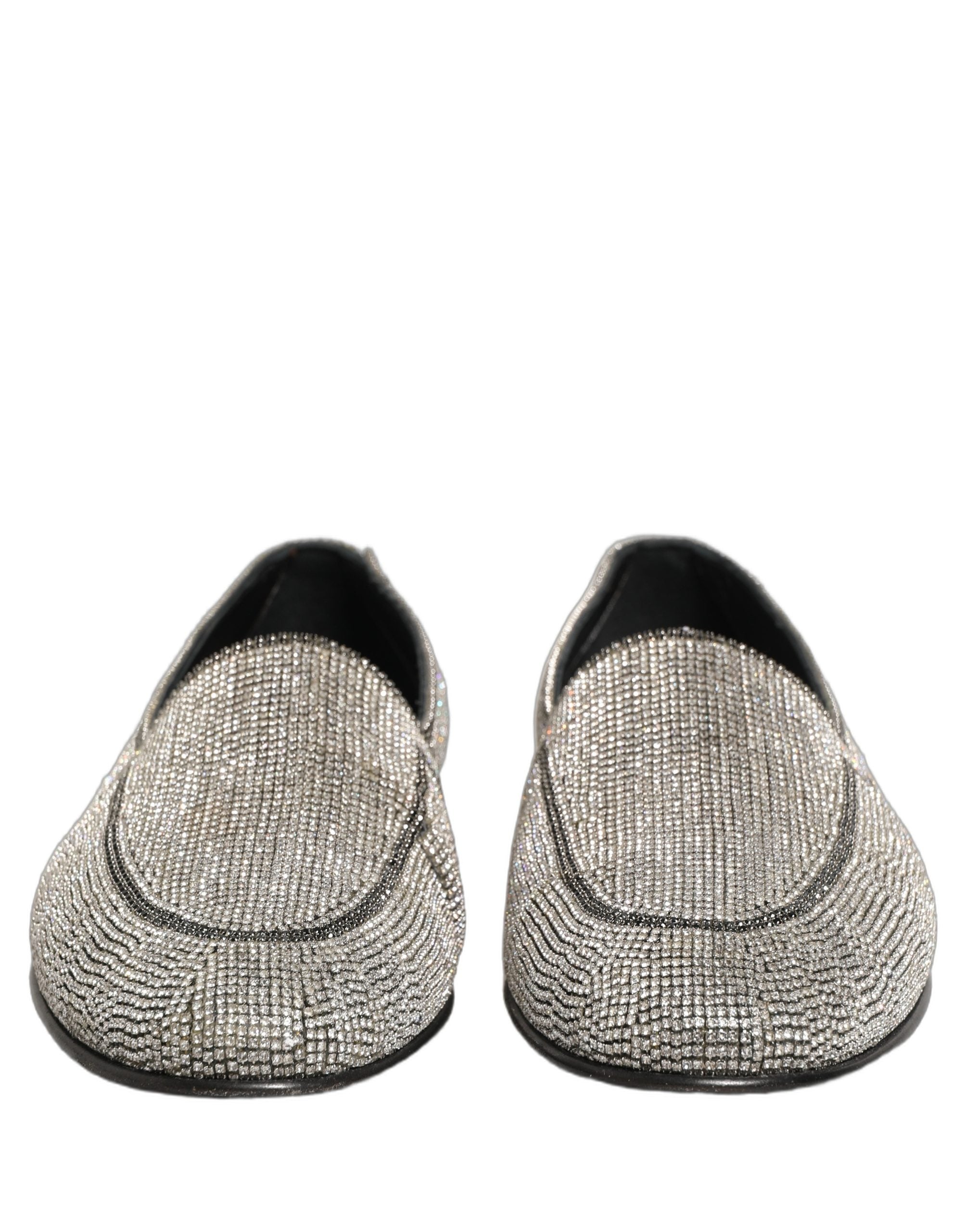 Dolce & Gabbana Silver Crystal Embellished Men Loafers Men's Shoes