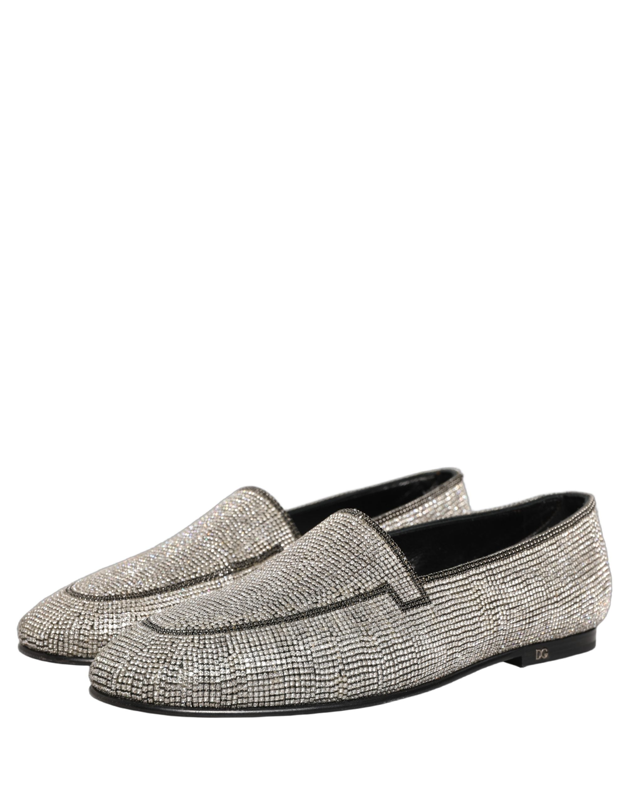 Dolce & Gabbana Silver Crystal Embellished Men Loafers Men's Shoes