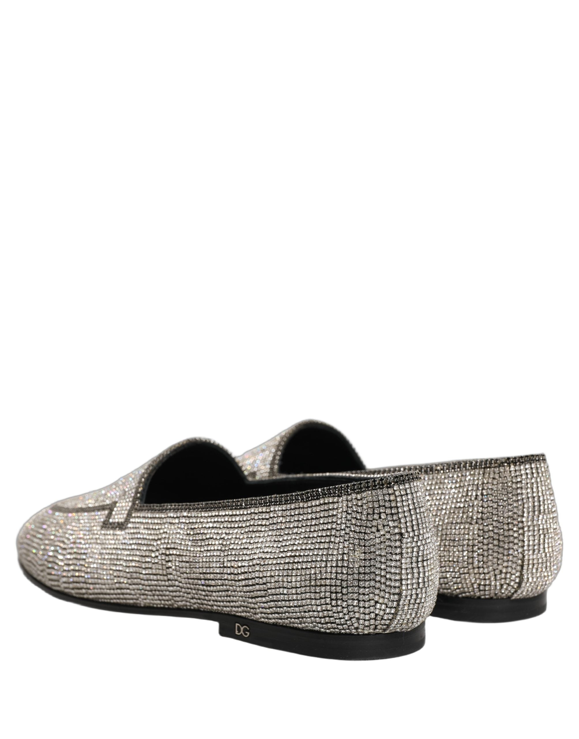 Dolce & Gabbana Silver Crystal Embellished Men Loafers Men's Shoes