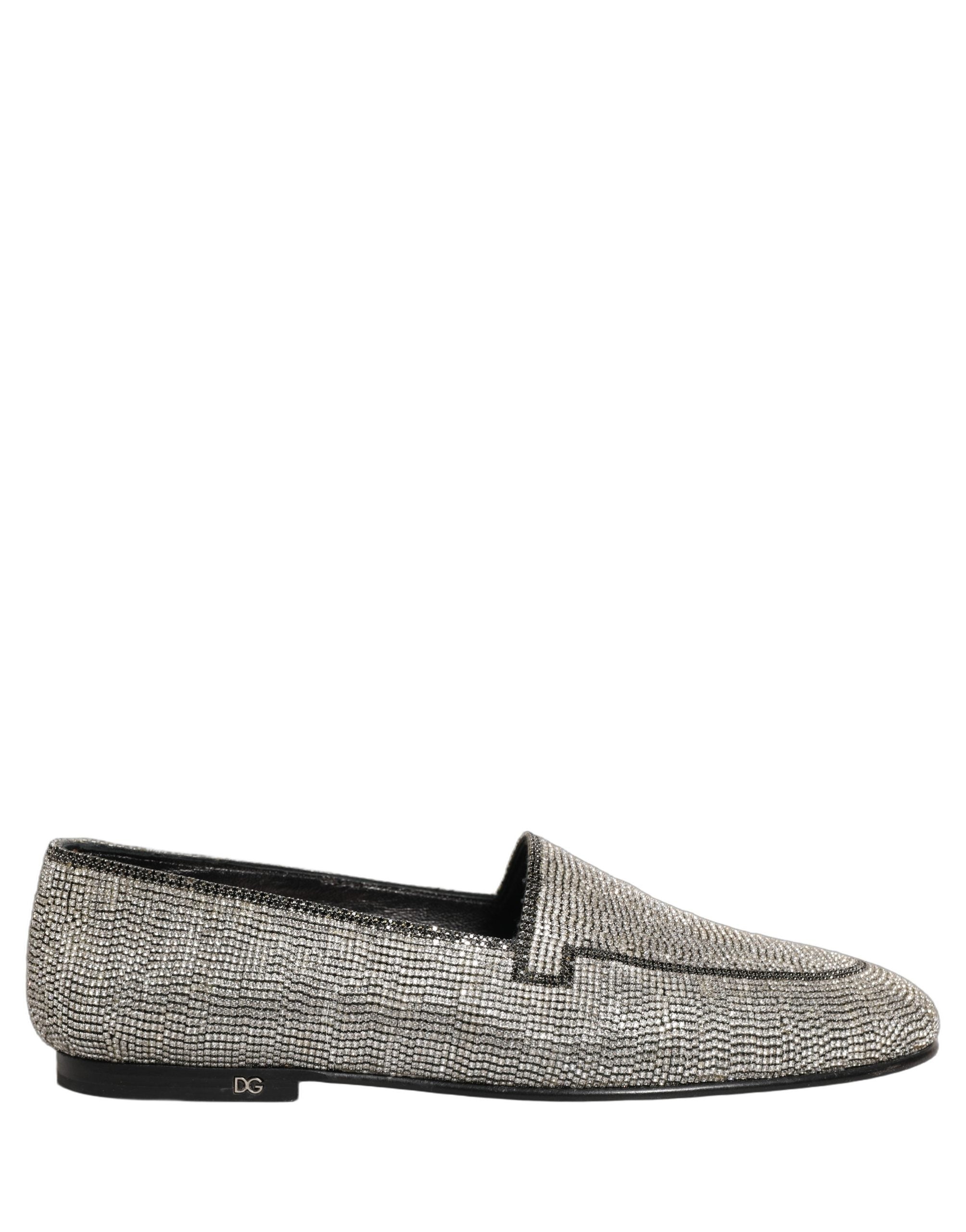 Dolce & Gabbana Silver Crystal Embellished Men Loafers Men's Shoes