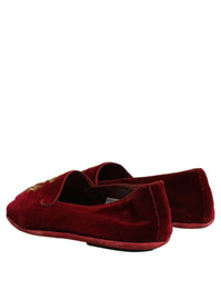 Dolce & Gabbana Maroon Velvet Crown Embroidery Loafers Men's Shoes