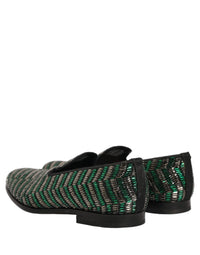 Dolce & Gabbana Silver Green Embellished Dress Loafers Men's Shoes