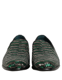 Dolce & Gabbana Silver Green Embellished Dress Loafers Men's Shoes