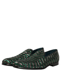 Dolce & Gabbana Silver Green Embellished Dress Loafers Men's Shoes