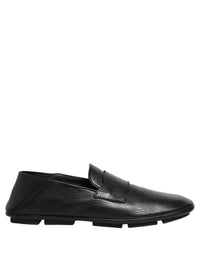 Dolce & Gabbana Black Deerskin Leather Driver Loafers Men's Shoes