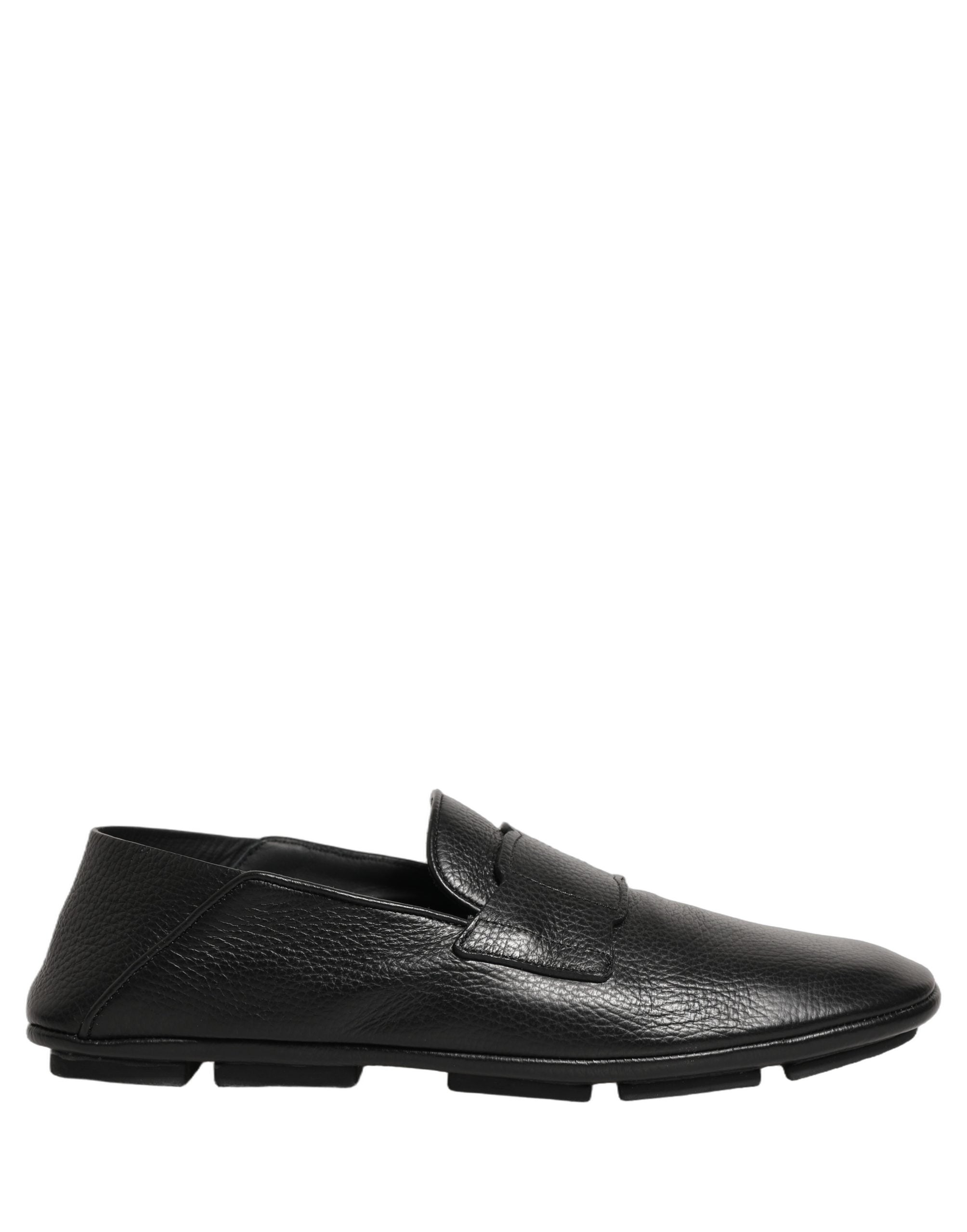 Dolce & Gabbana Black Deerskin Leather Driver Loafers Men's Shoes