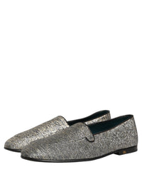 Dolce & Gabbana Gray Glitter Lurex DG Logo Dress Loafers Men's Shoes